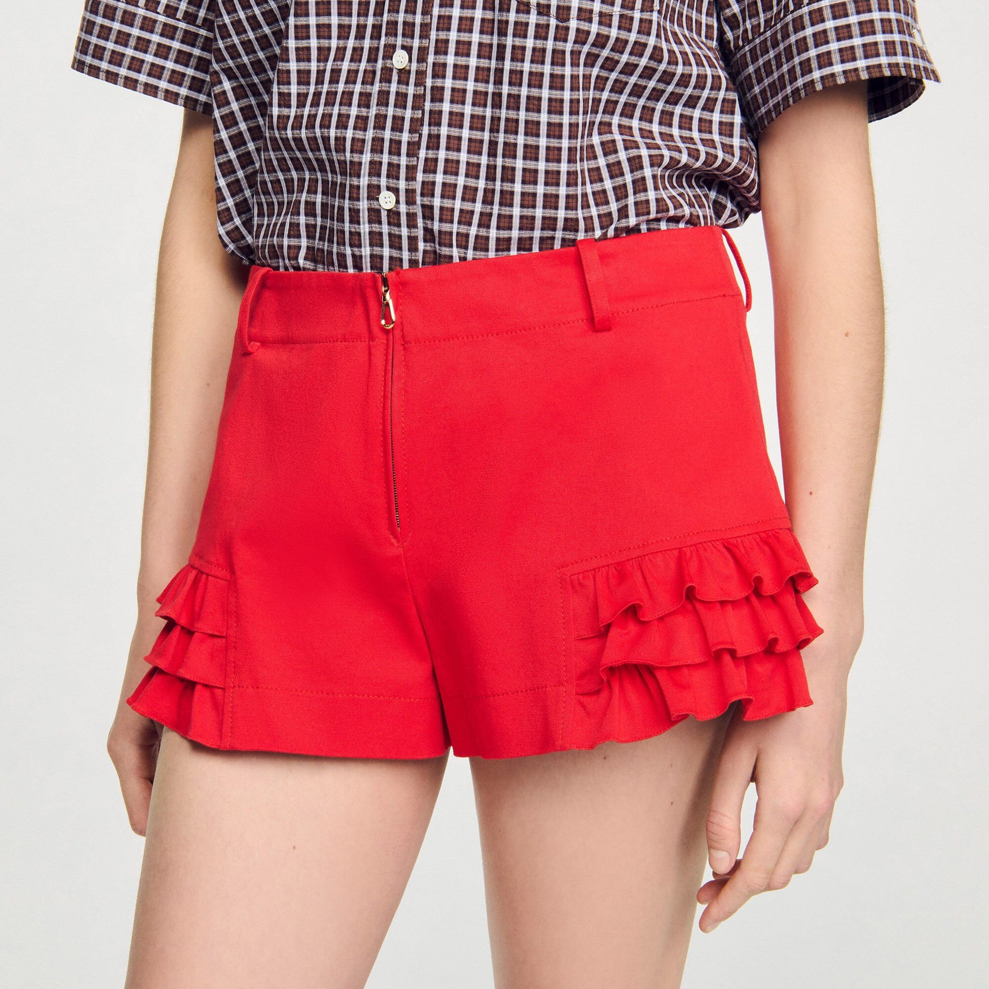 Sandro Flared ruffled shorts Red