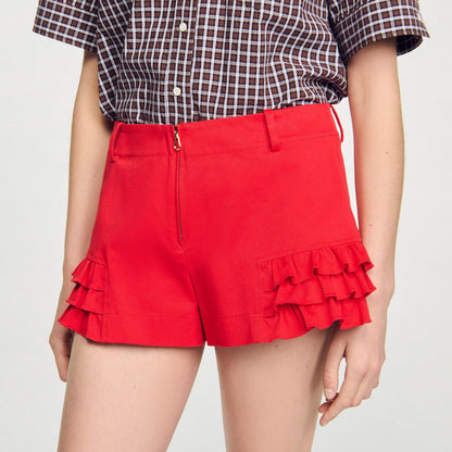 Sandro Flared ruffled shorts Red