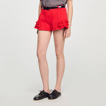 Sandro Flared ruffled shorts Red