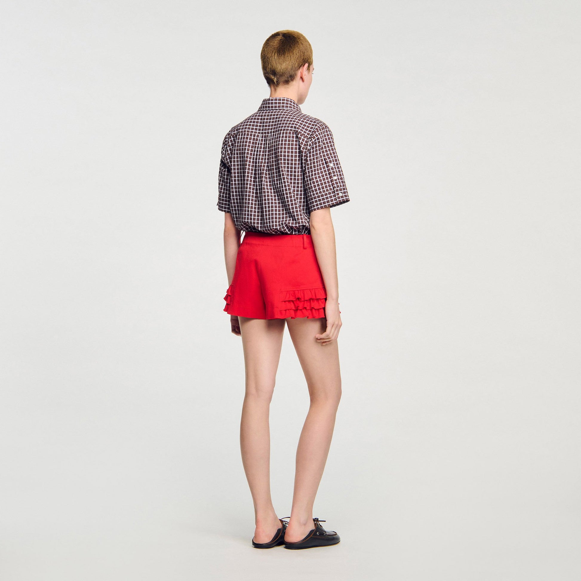 Sandro Flared ruffled shorts Red