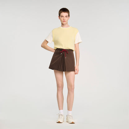 Sandro Drawstring pleated skort Brown