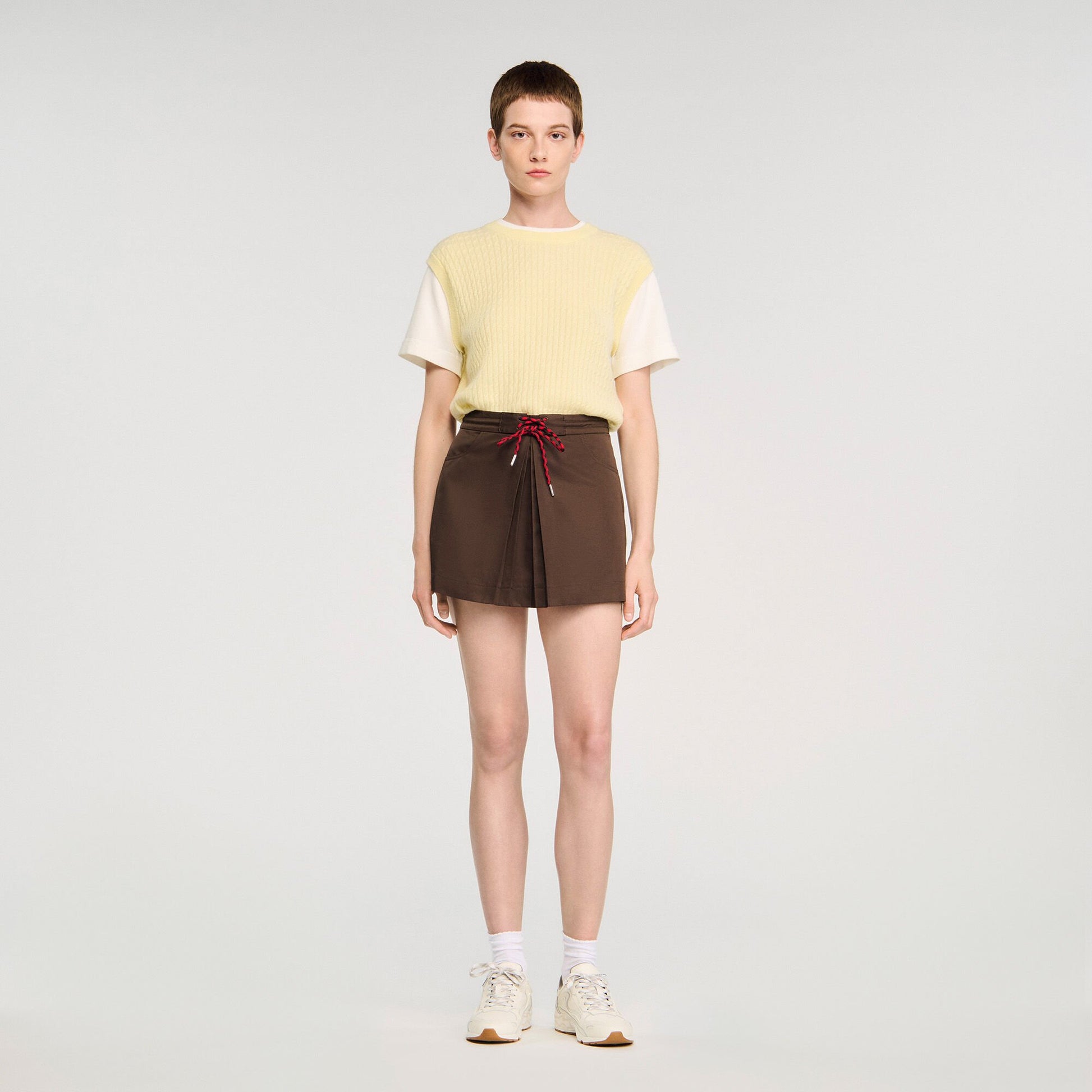 Sandro Drawstring pleated skort Brown