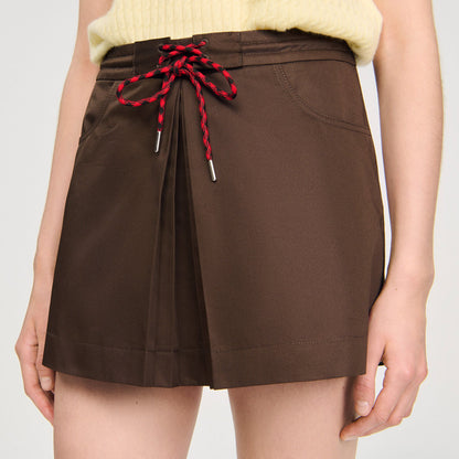 Sandro Drawstring pleated skort Brown