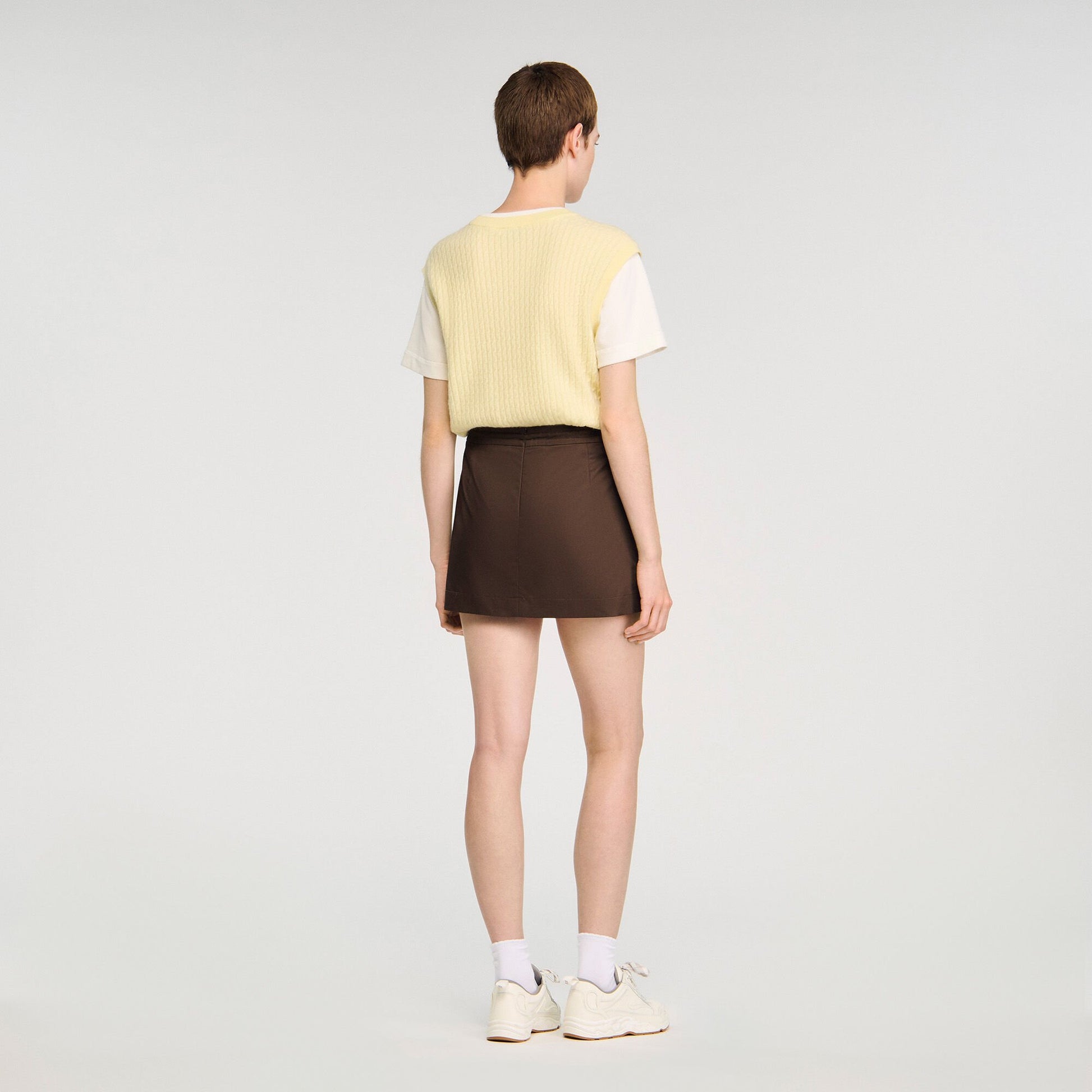 Sandro Drawstring pleated skort Brown