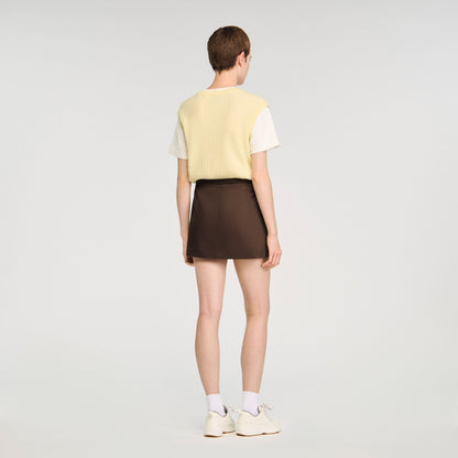 Sandro Drawstring pleated skort Brown