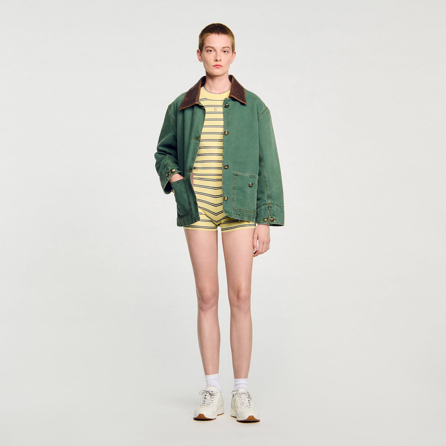 Sandro Striped knit shorts Light Yellow