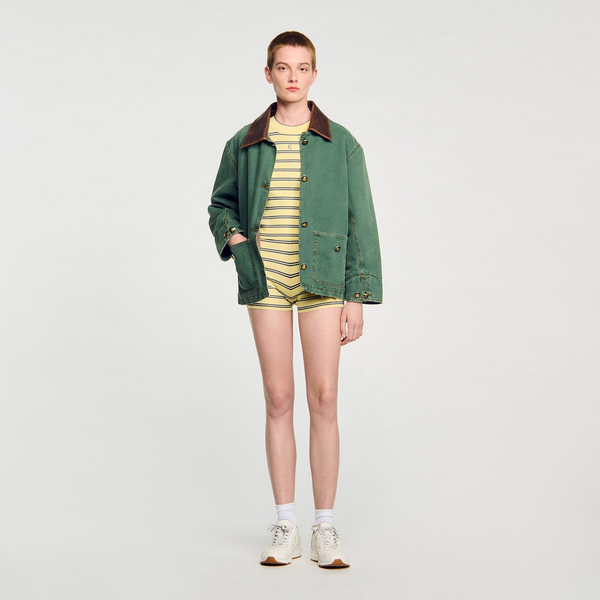 Sandro Striped knit shorts Light Yellow