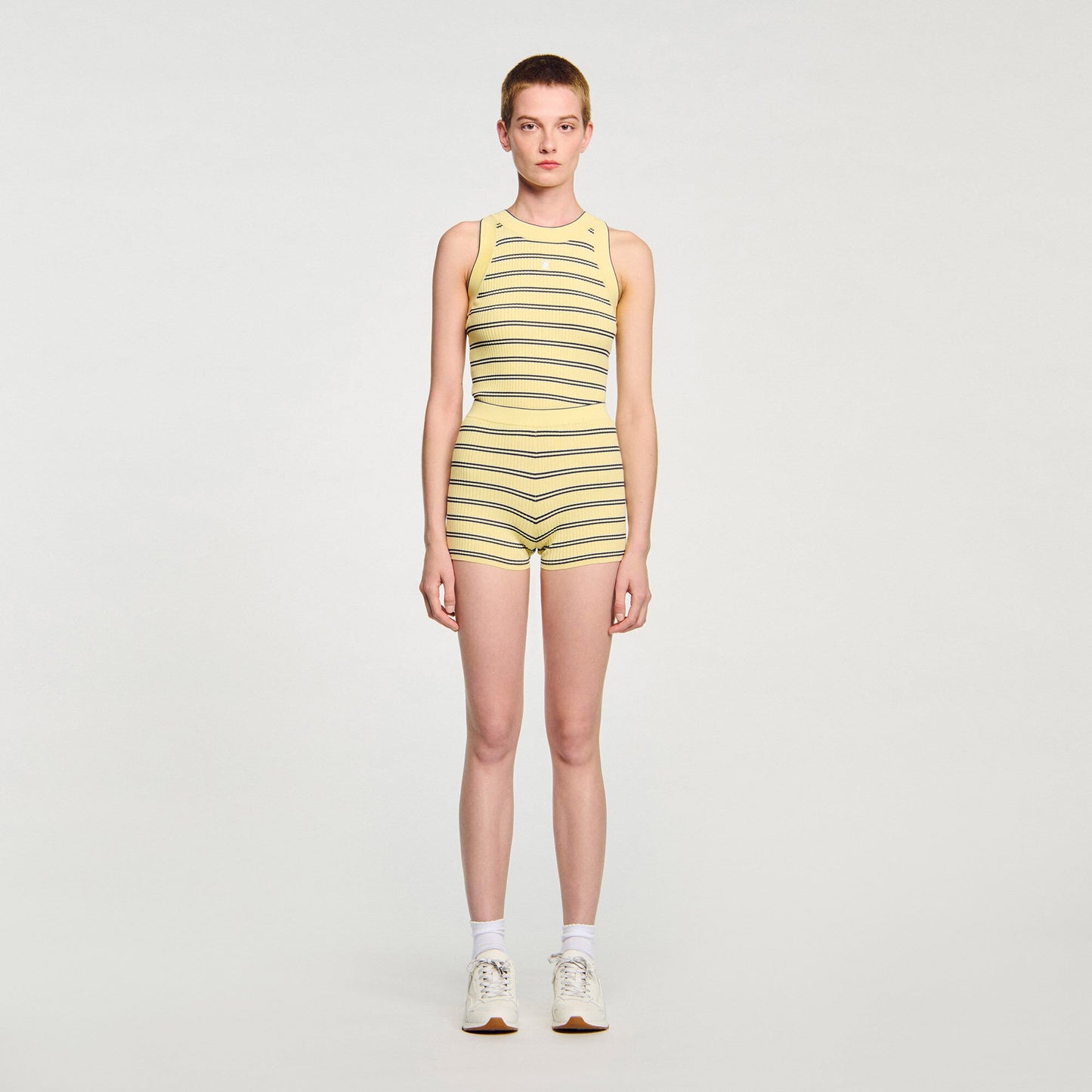 Sandro Striped knit shorts Light Yellow