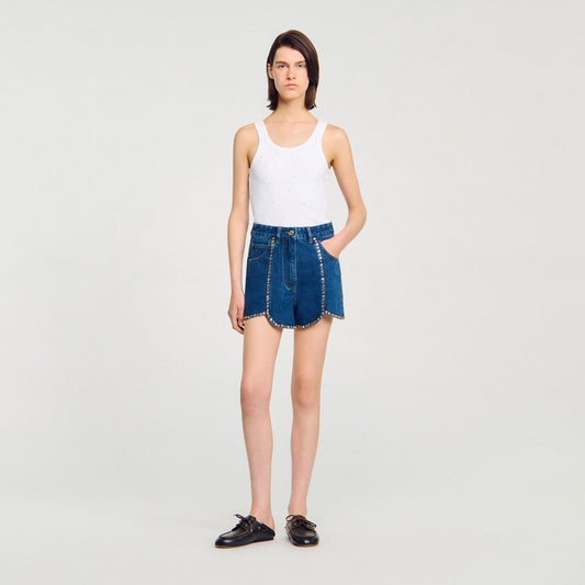 Sandro Rhinestone denim shorts Blue Jean