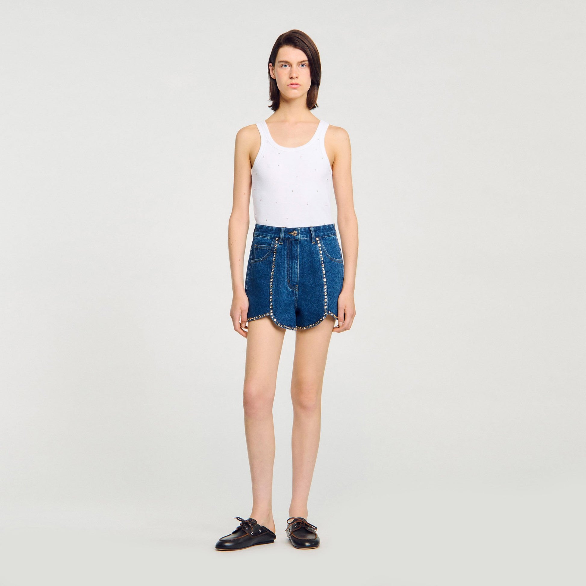 Sandro Rhinestone denim shorts Blue Jean