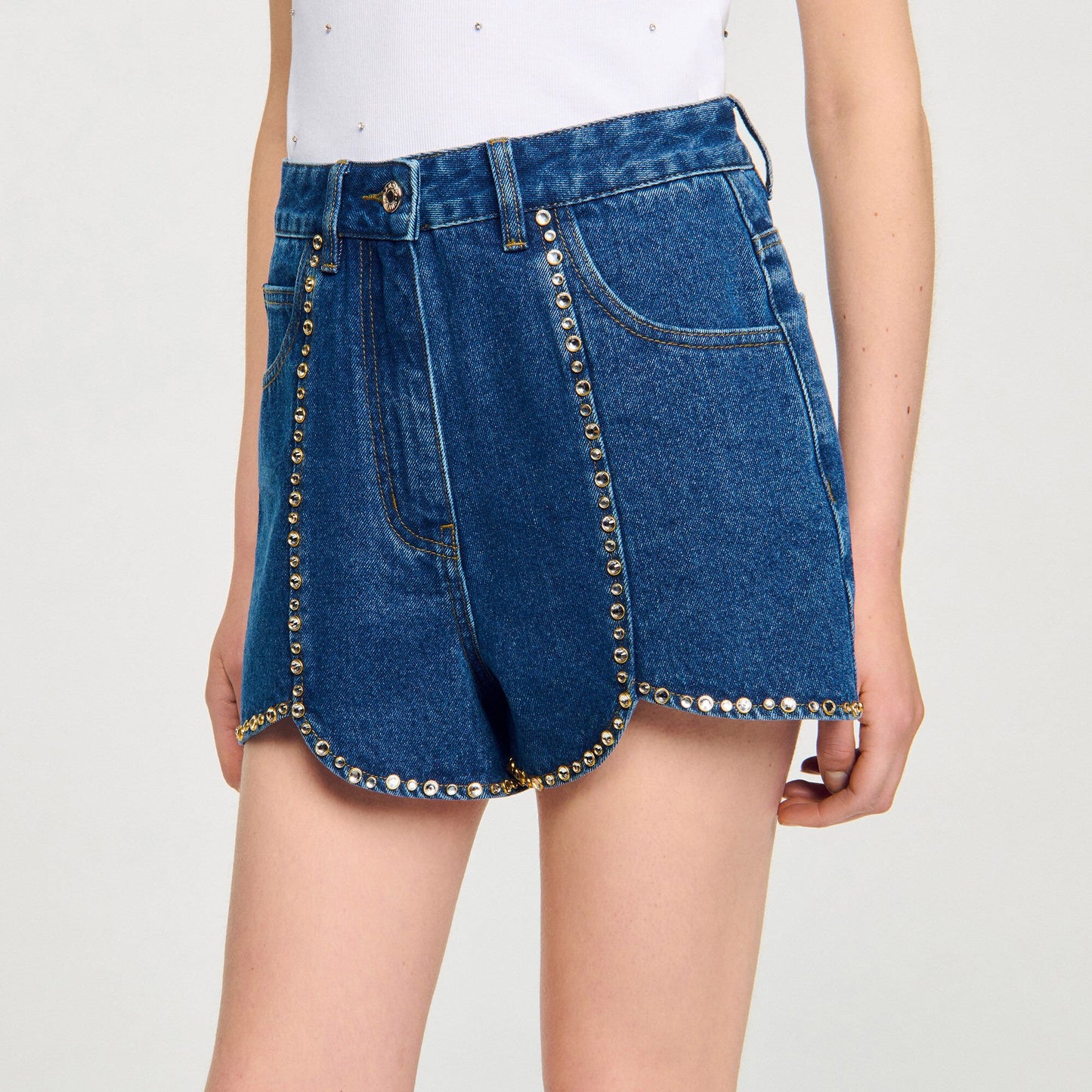 Sandro Rhinestone denim shorts Blue Jean
