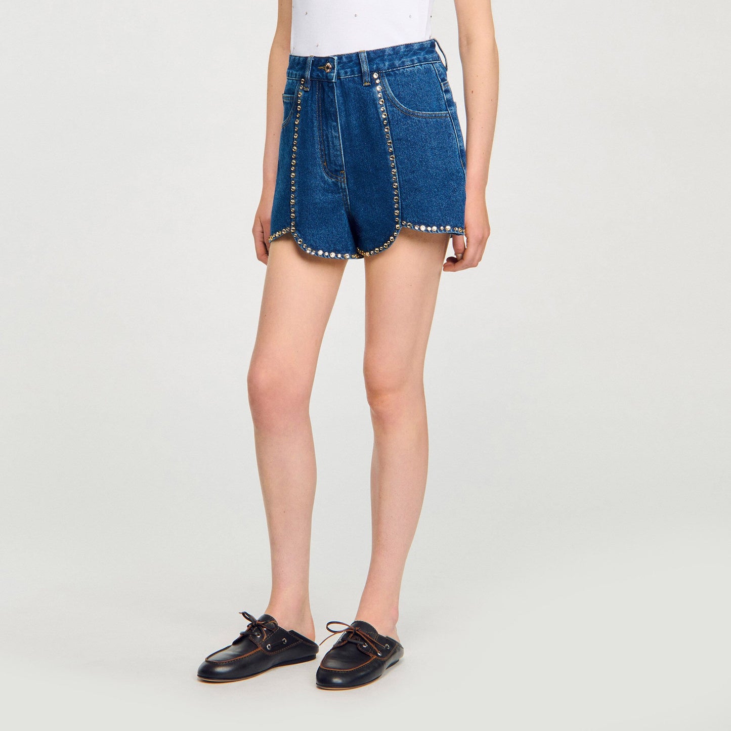 Sandro Rhinestone denim shorts Blue Jean