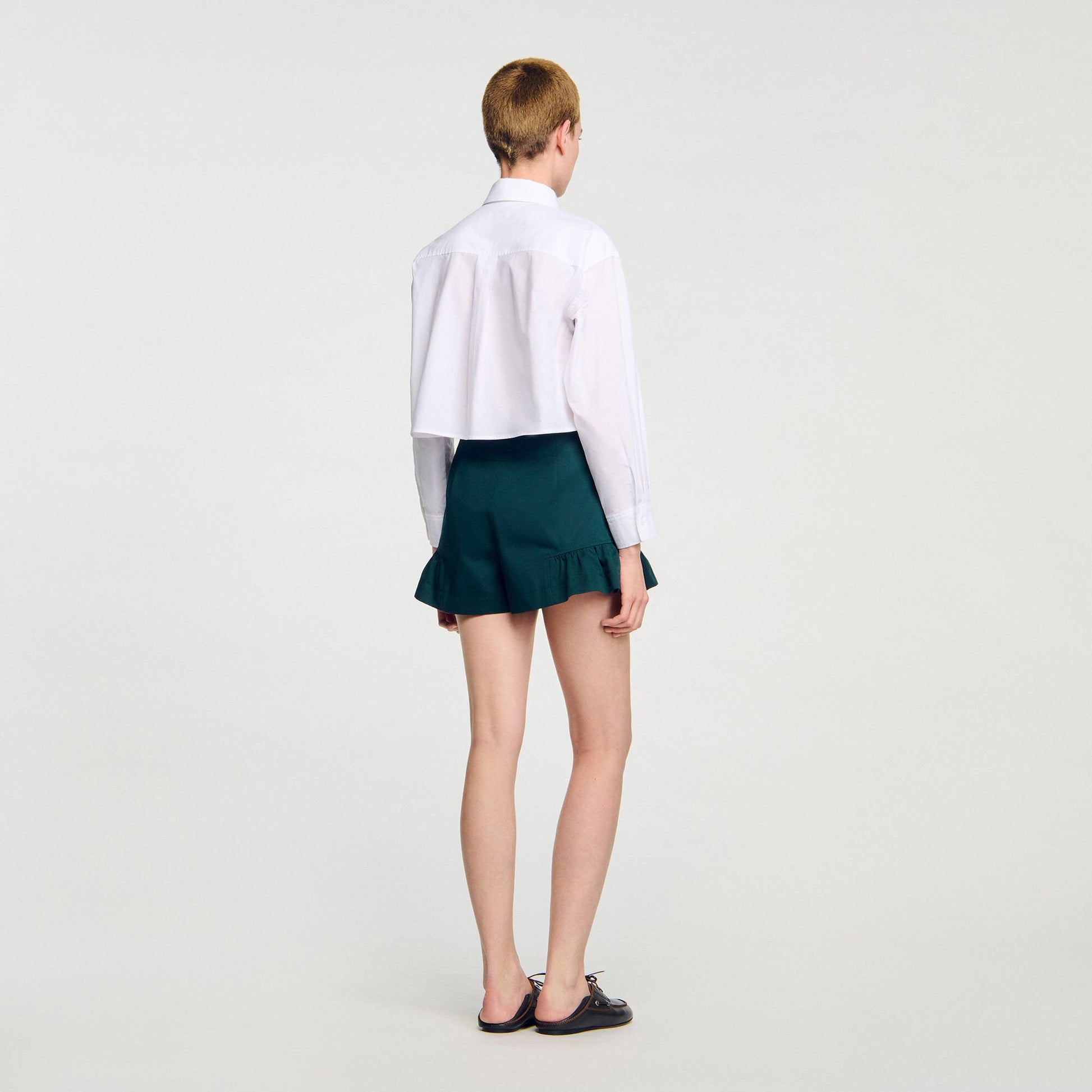 Sandro Flared ruffled shorts Bottle Green