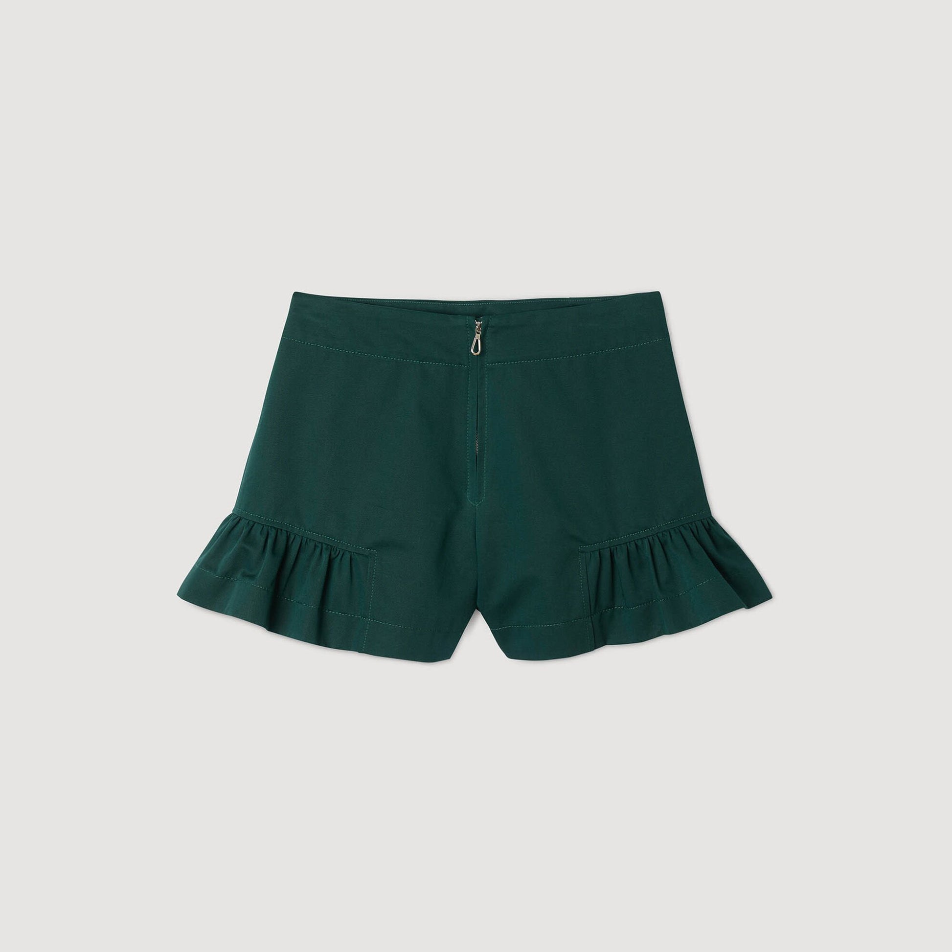 Sandro Flared ruffled shorts Bottle Green