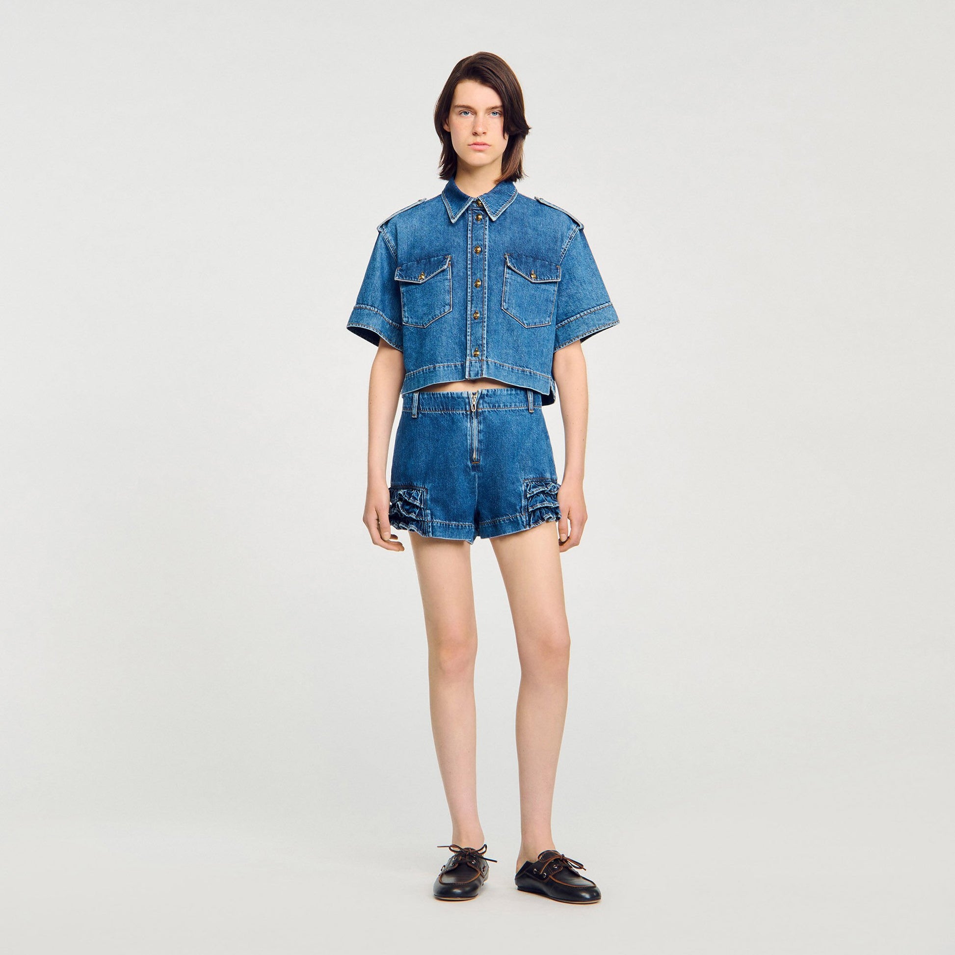Sandro Ruffled denim shorts Blue Jean