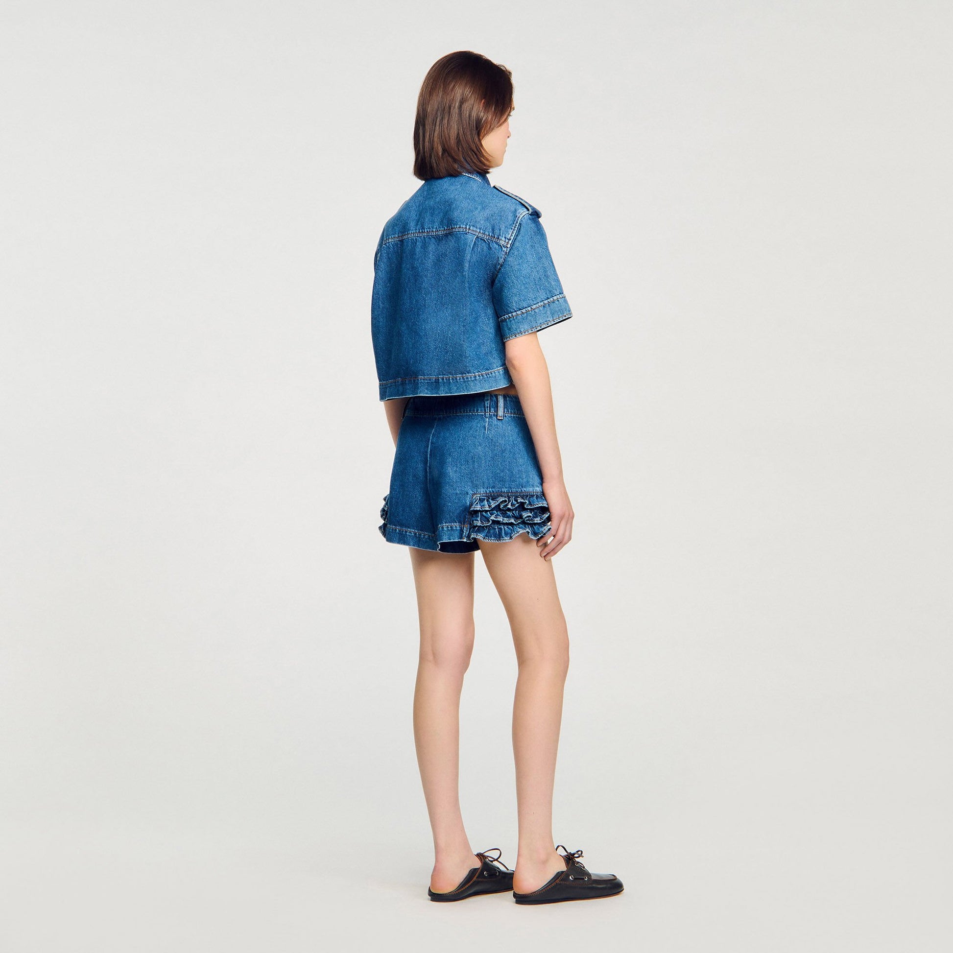 Sandro Ruffled denim shorts Blue Jean