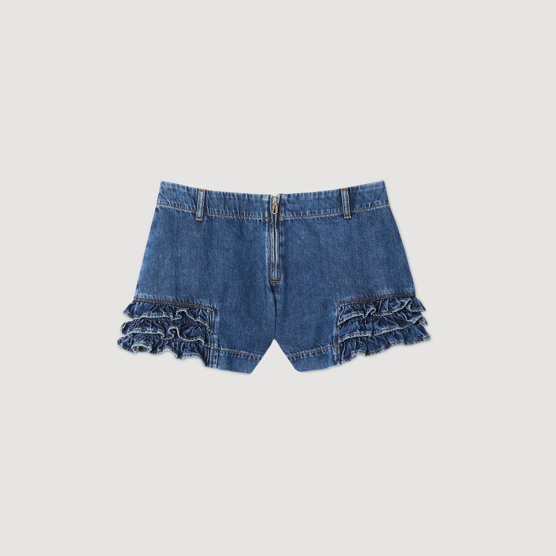 Sandro Ruffled denim shorts Blue Jean