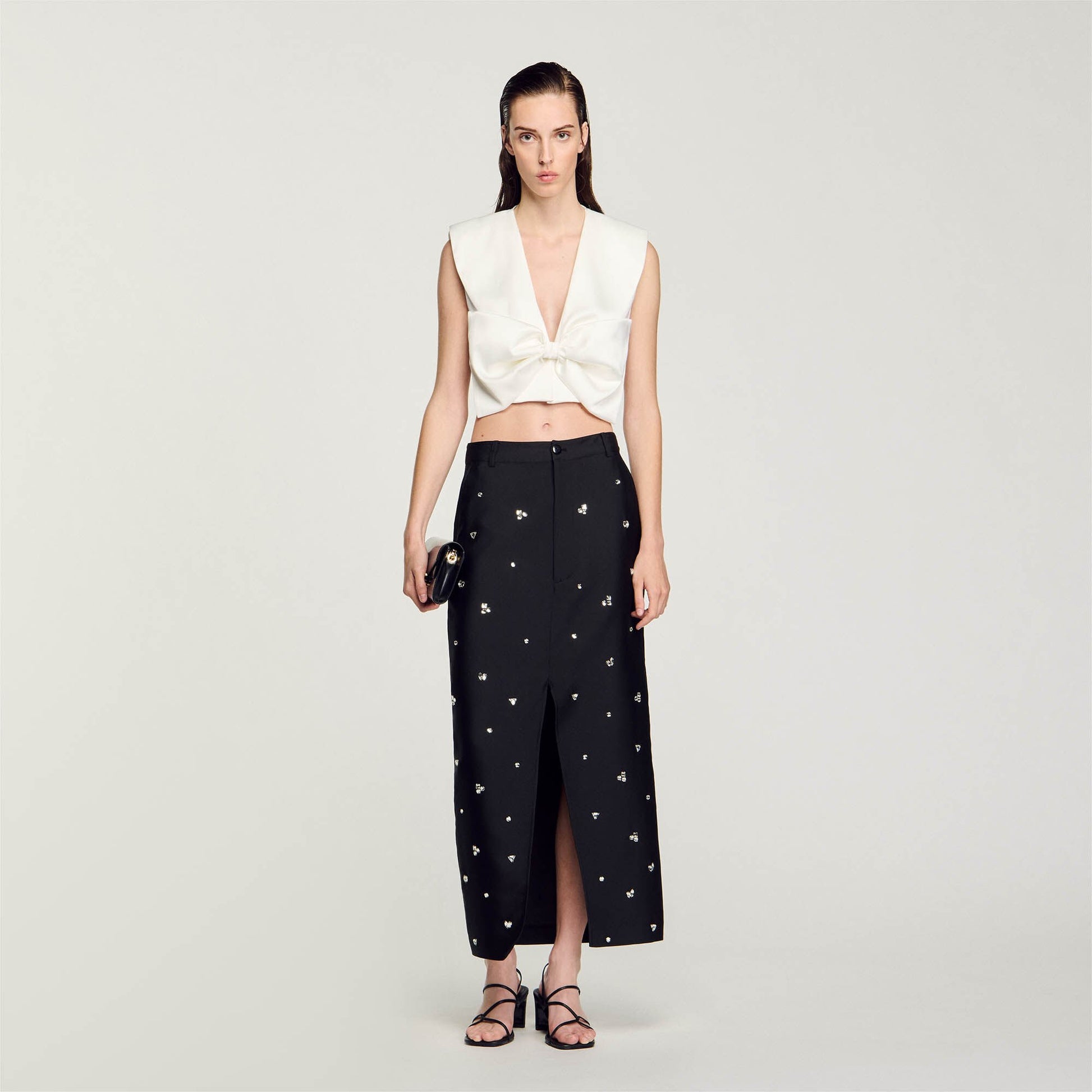 Sandro Satin-effect crop top White