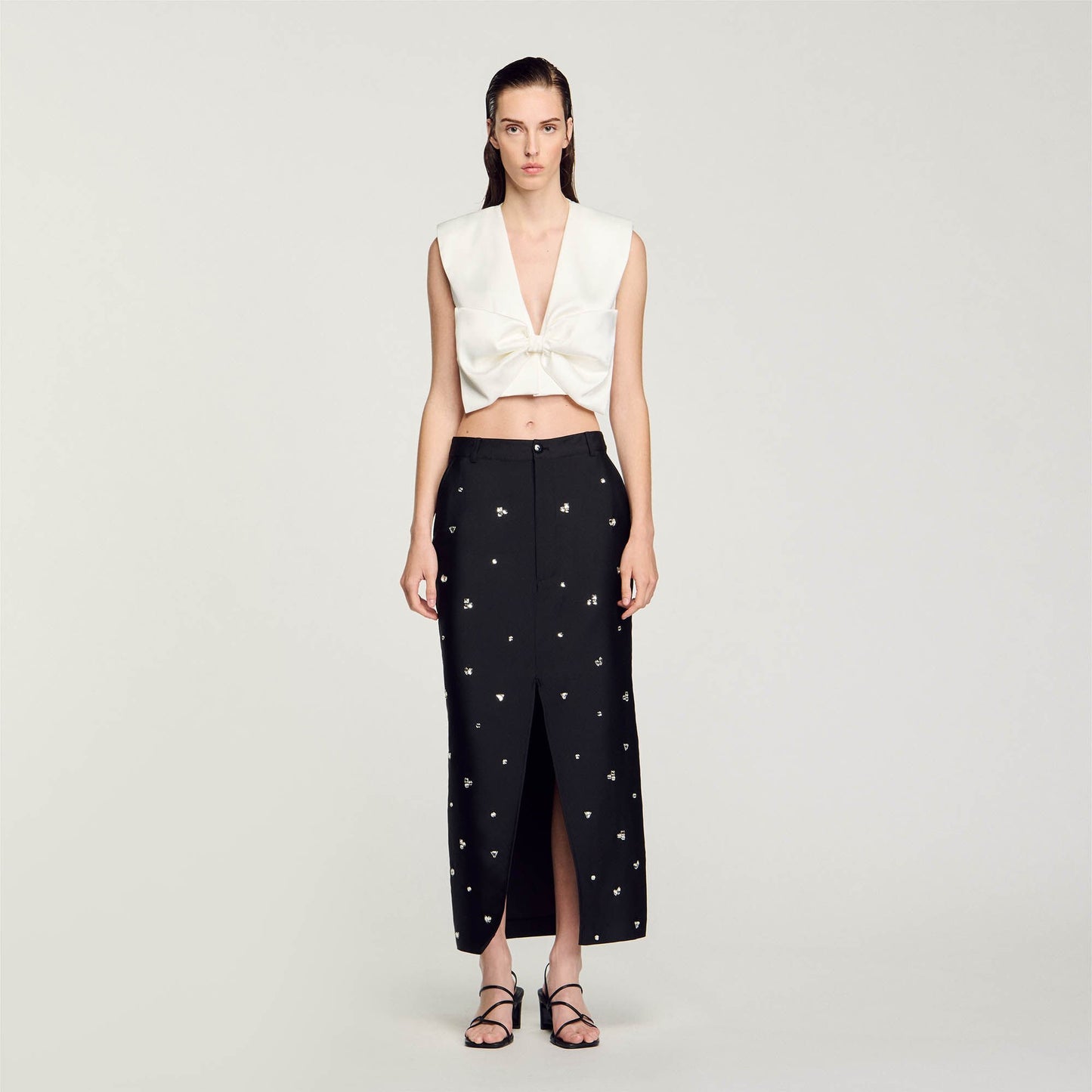 Sandro Satin-effect crop top White