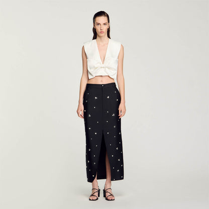 Sandro Satin-effect crop top White