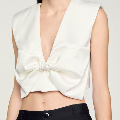 Sandro Satin-effect crop top White