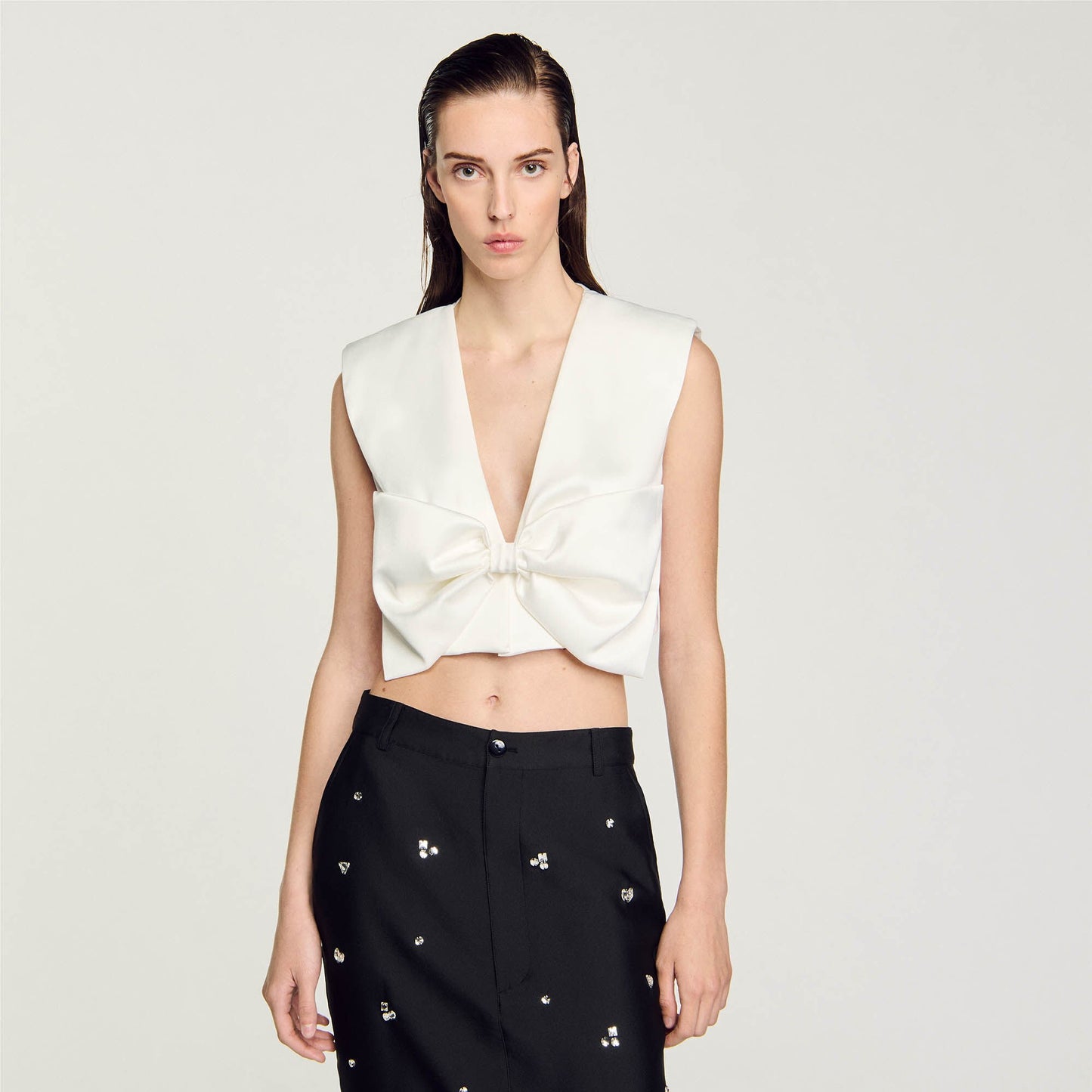 Sandro Satin-effect crop top White