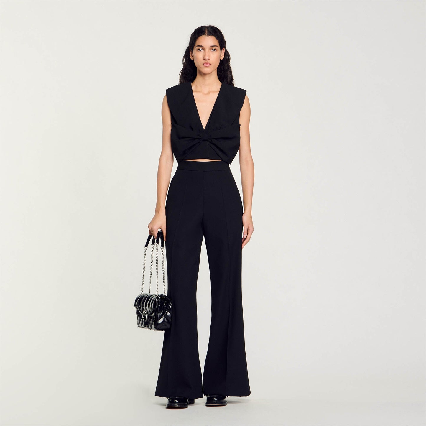 Sandro Satin-effect crop top Black