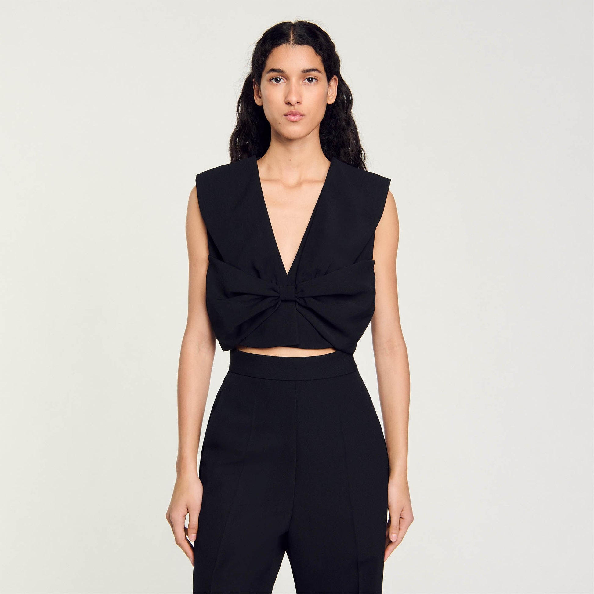 Sandro Satin-effect crop top Black