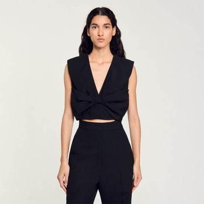 Sandro Satin-effect crop top Black