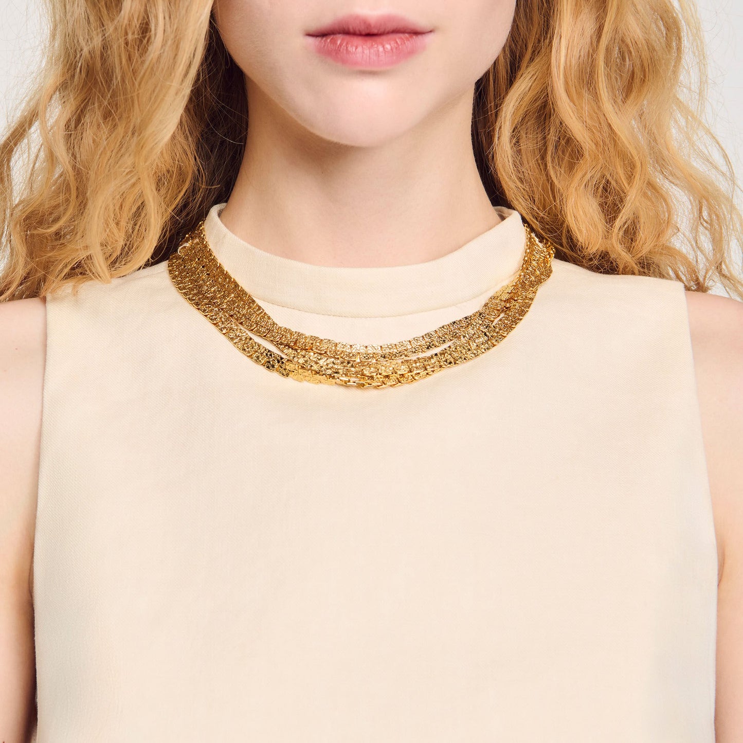 Sandro Knit crop top with necklace Ecru