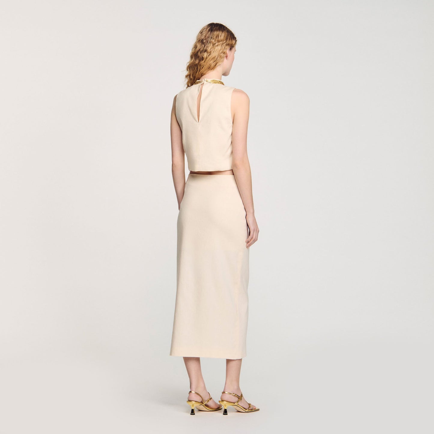 Sandro Knit crop top with necklace Ecru