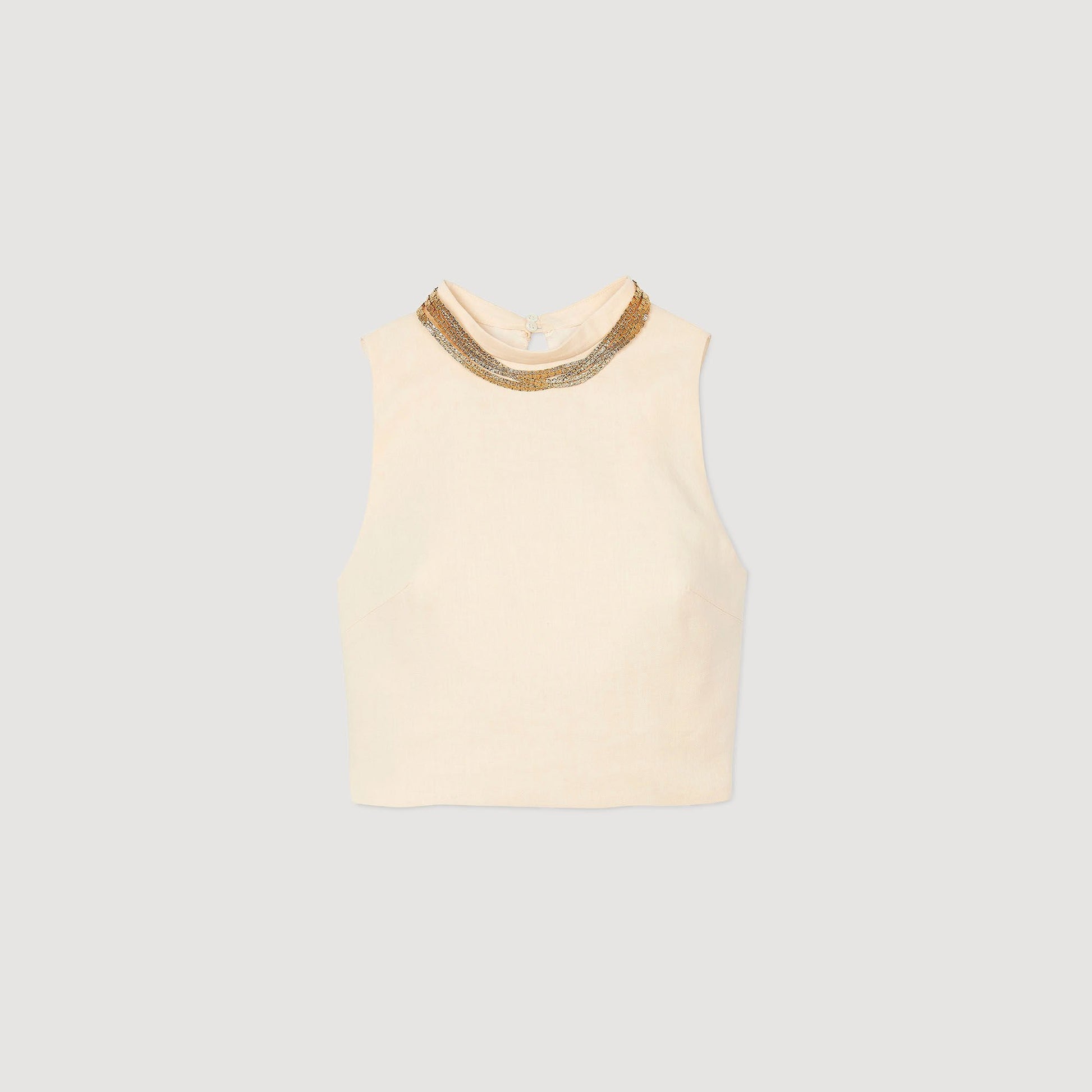 Sandro Knit crop top with necklace Ecru