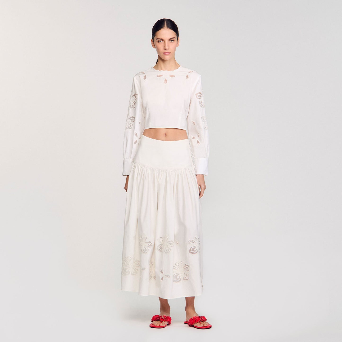 Sandro Poplin crop top Ecru