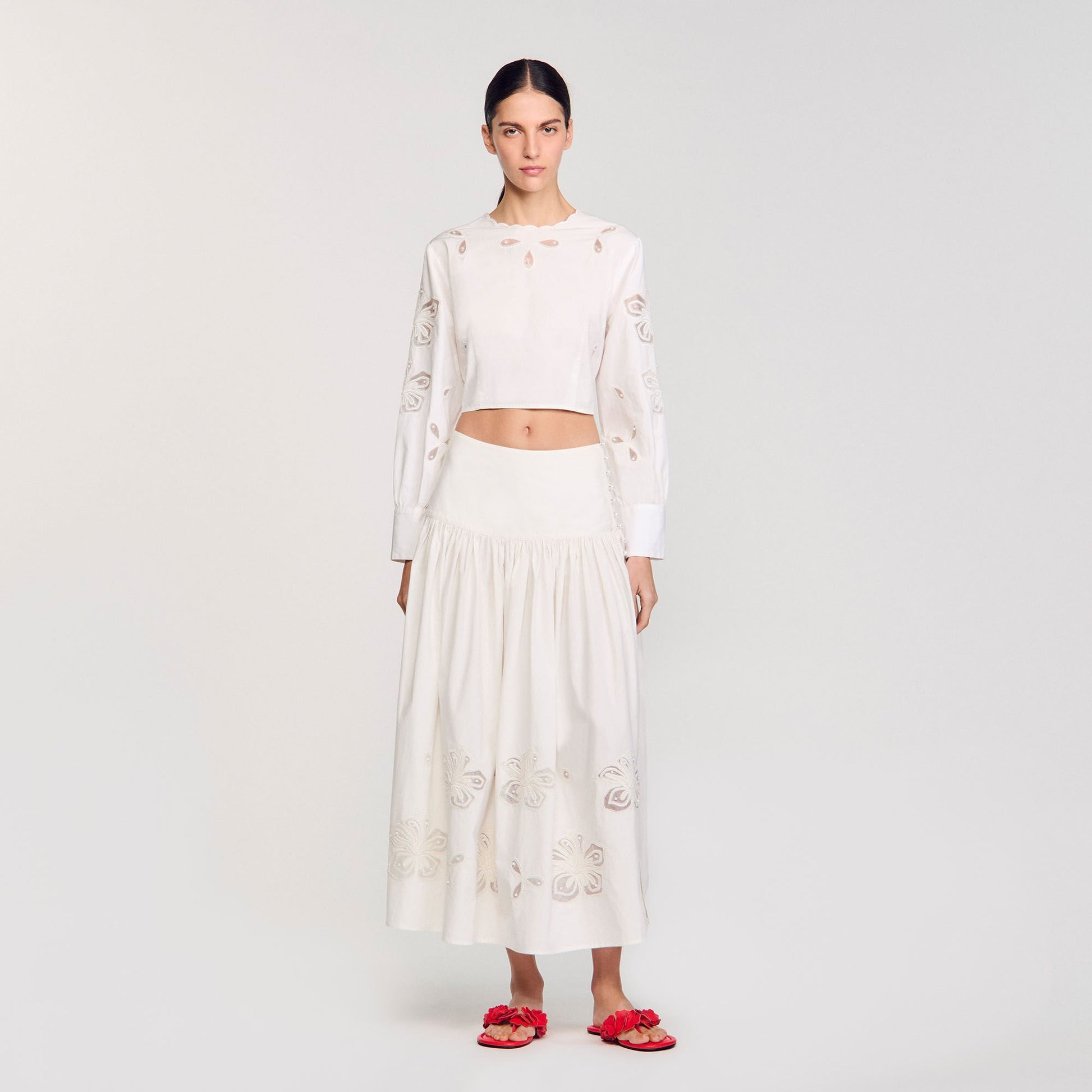 Sandro Poplin crop top Ecru