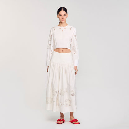 Sandro Poplin crop top Ecru