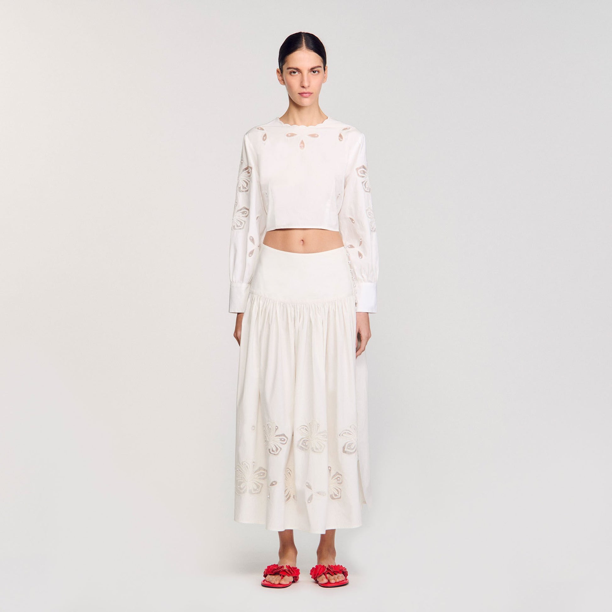 Sandro Poplin crop top Ecru