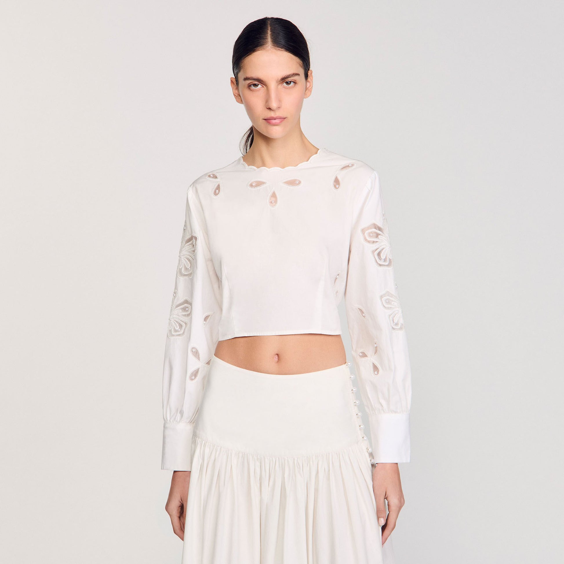 Sandro Poplin crop top Ecru