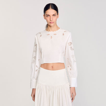 Sandro Poplin crop top Ecru