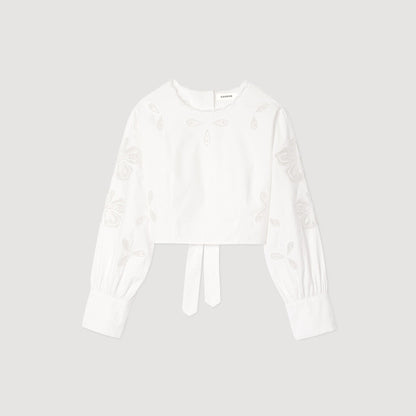 Sandro Poplin crop top Ecru