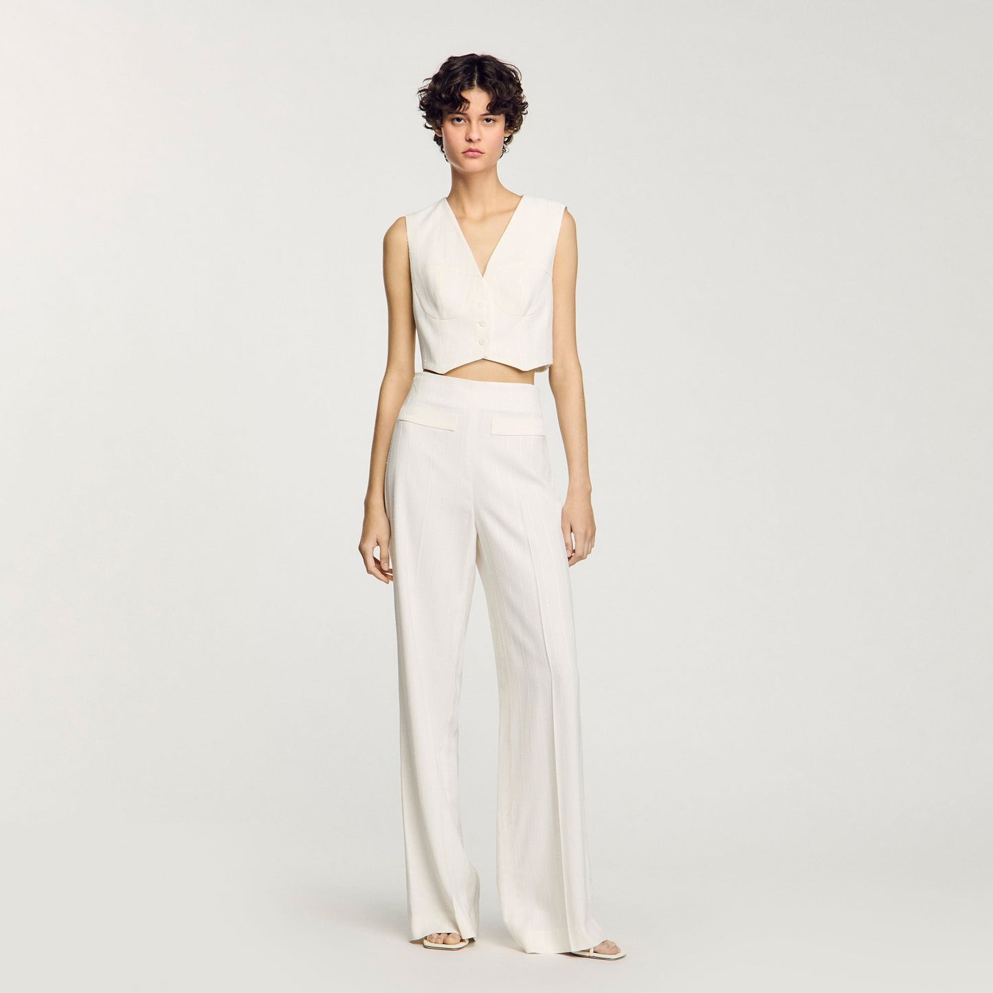 Sandro Sequin cropped jacket Ecru