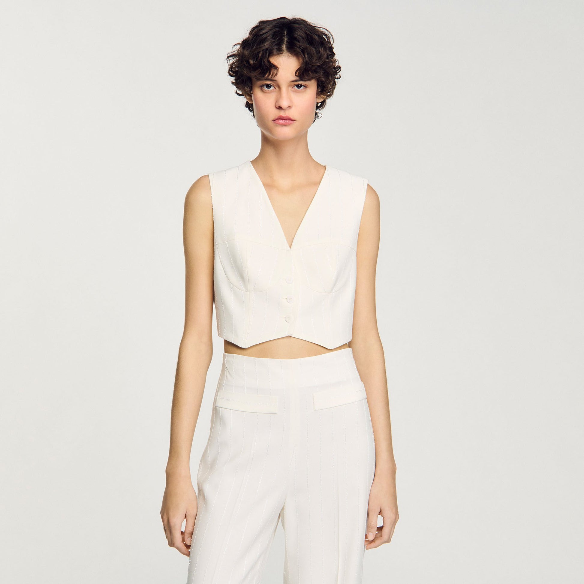 Sandro Sequin cropped jacket Ecru