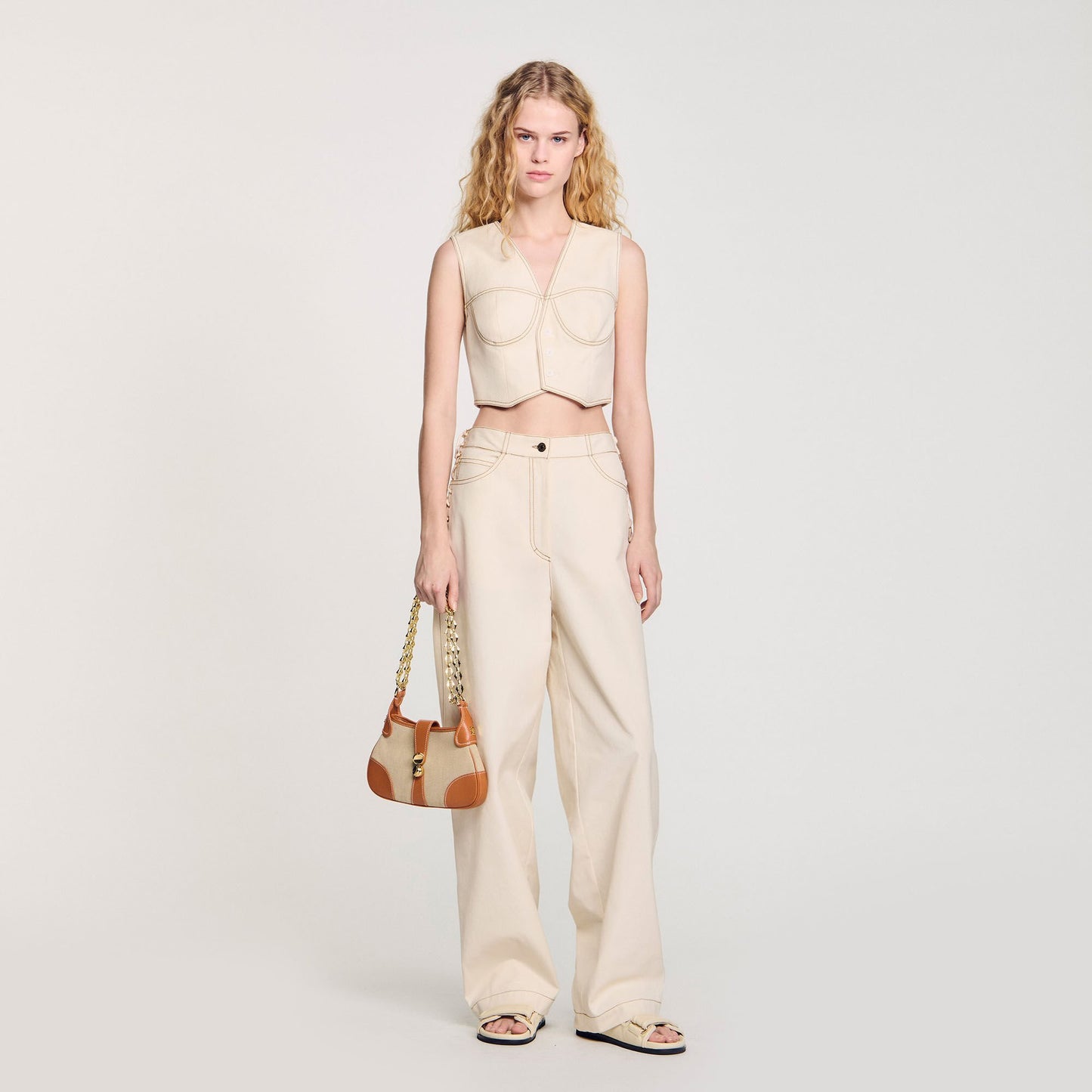 Sandro Denim cropped jacket Sand
