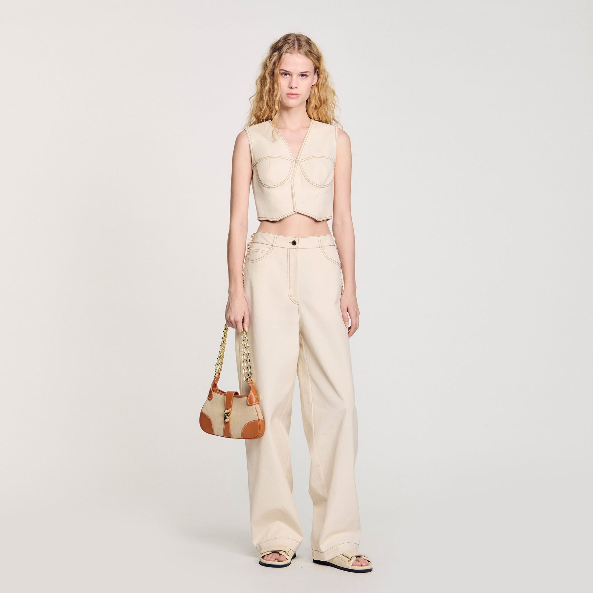 Sandro Denim cropped jacket Sand