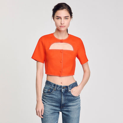 Sandro Crop top with cutout design Orange