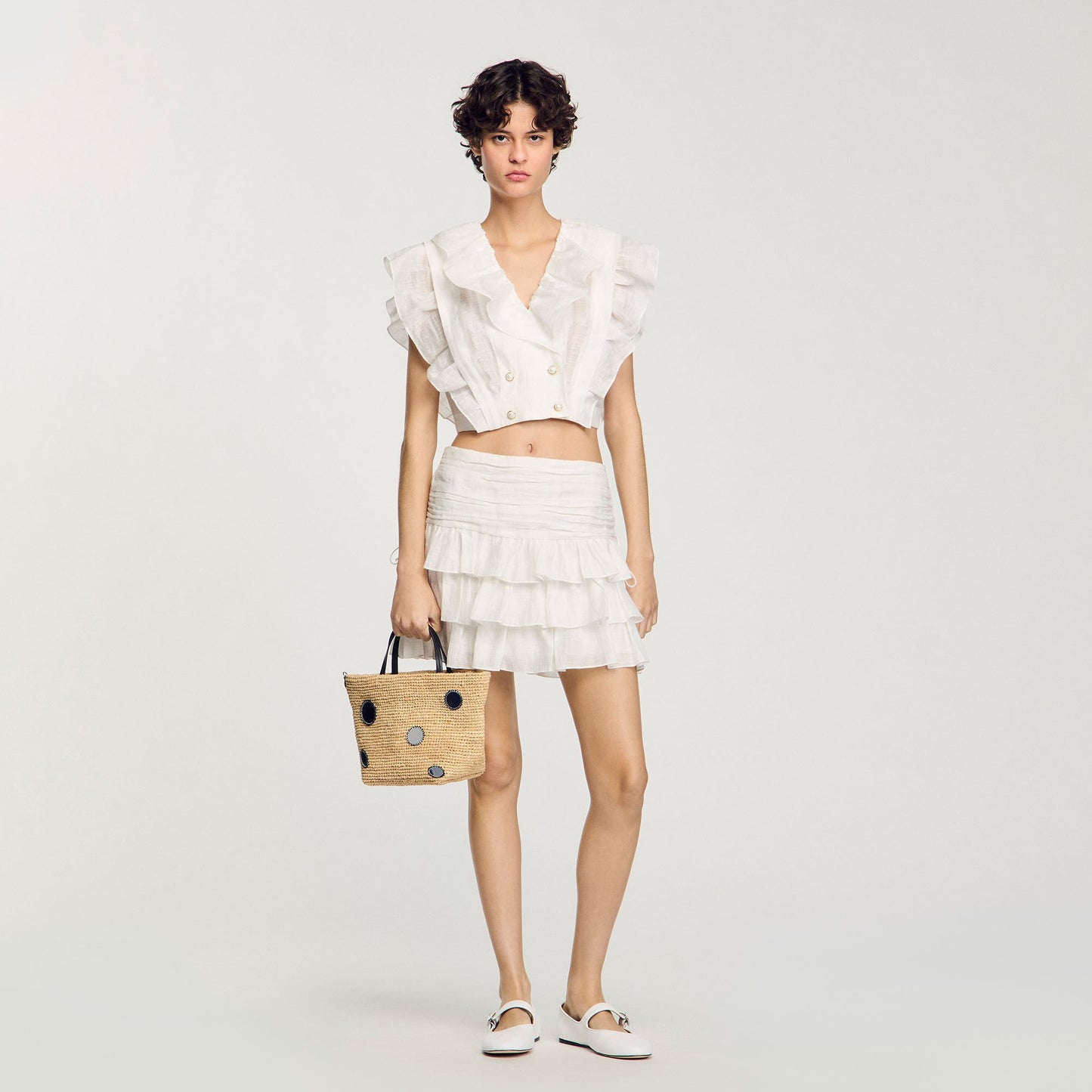Sandro Ruffled crop top White