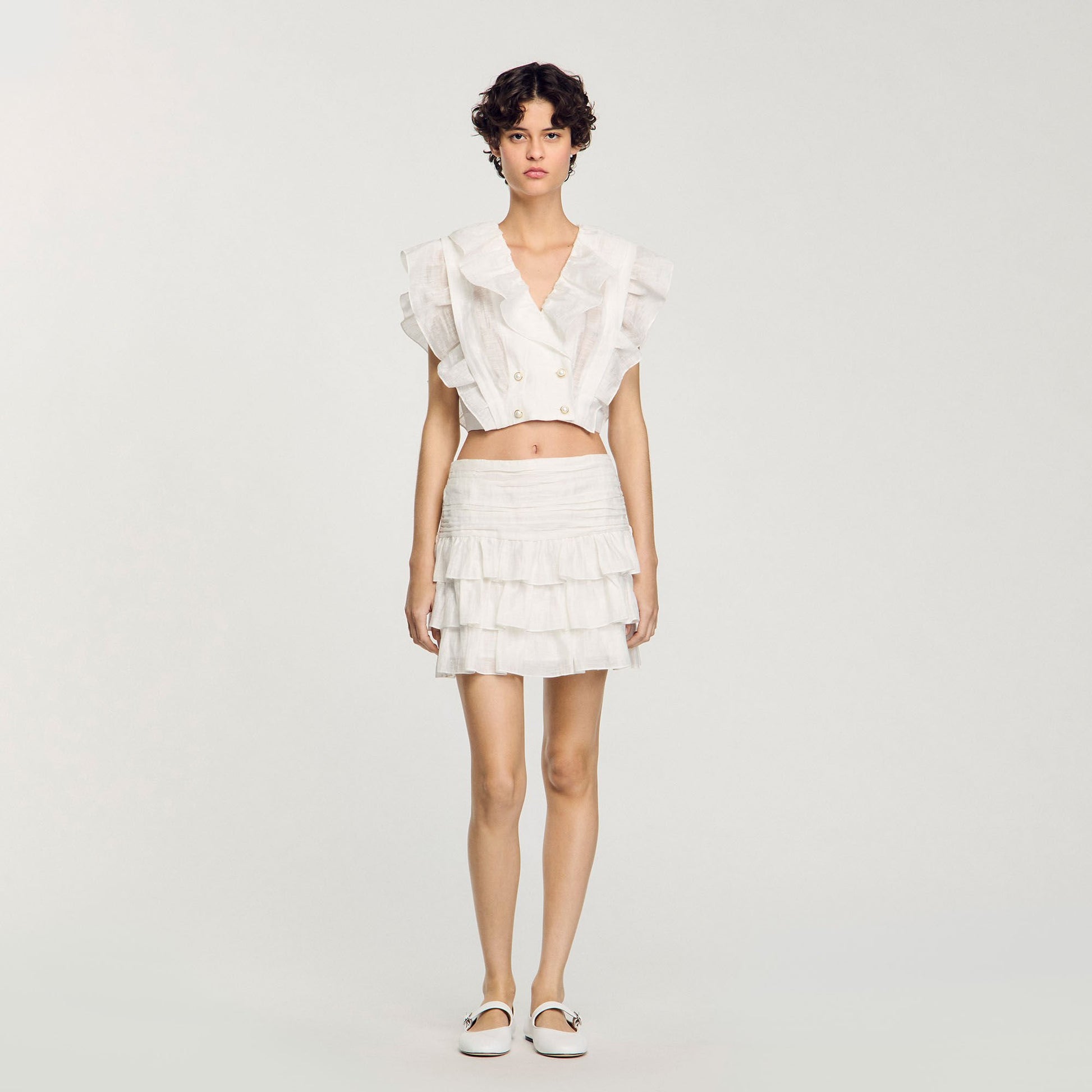 Sandro Ruffled crop top White
