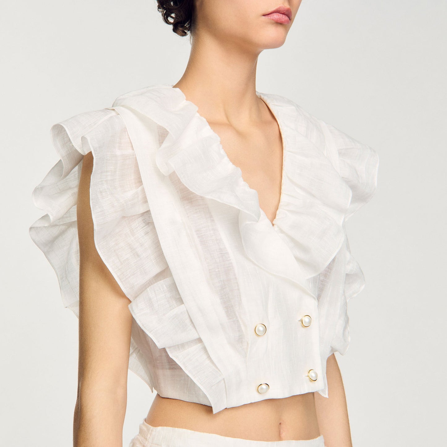 Sandro Ruffled crop top White