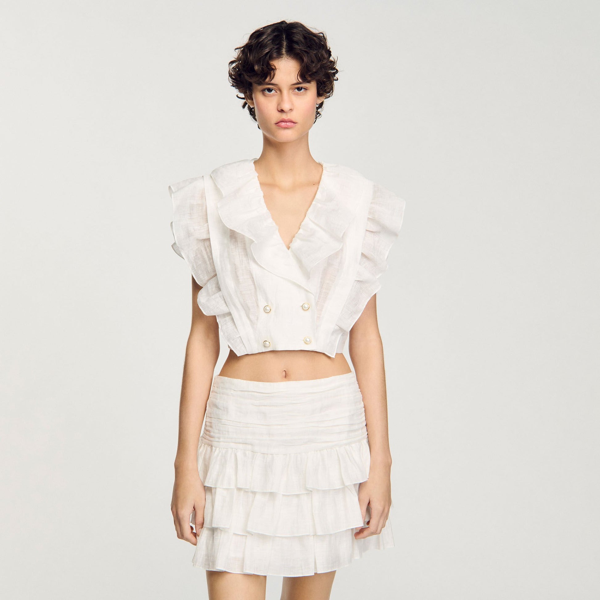 Sandro Ruffled crop top White