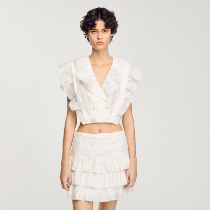 Sandro Ruffled crop top White