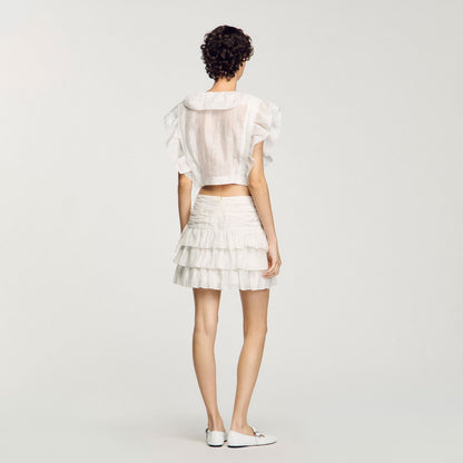 Sandro Ruffled crop top White